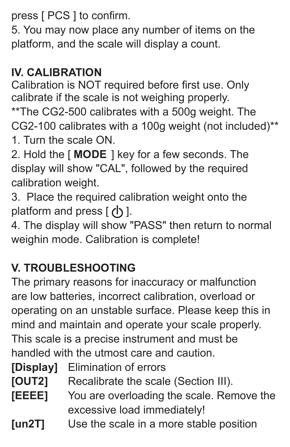 American Weigh Scales (AWS) CG2-500 User Manual | Page 4 / 5