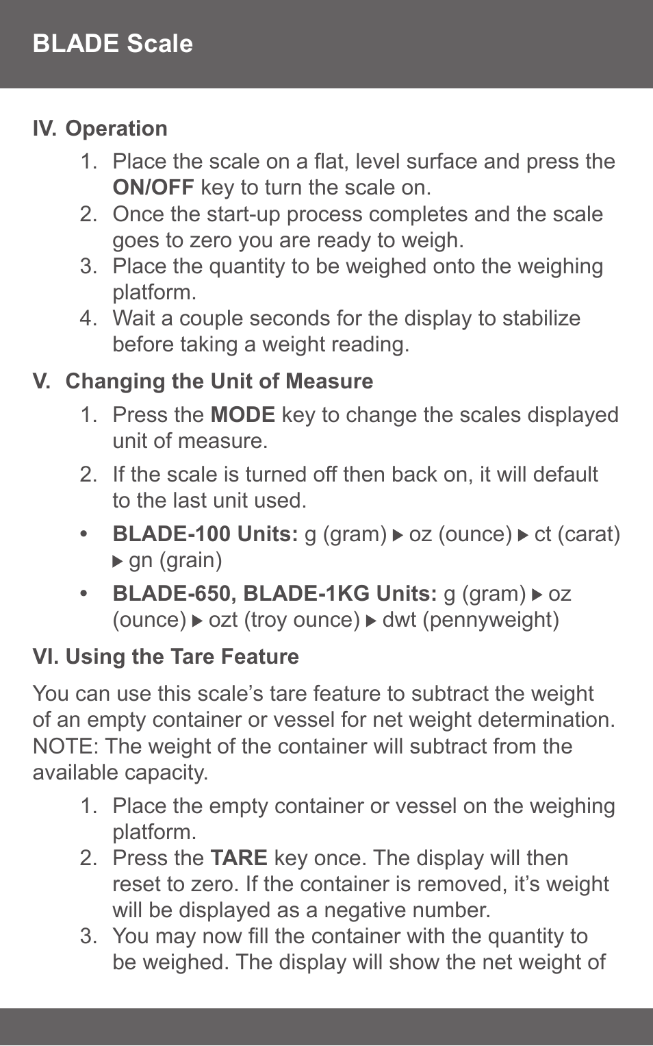 American Weigh Scales (AWS) Blade-650 User Manual | Page 4 / 7