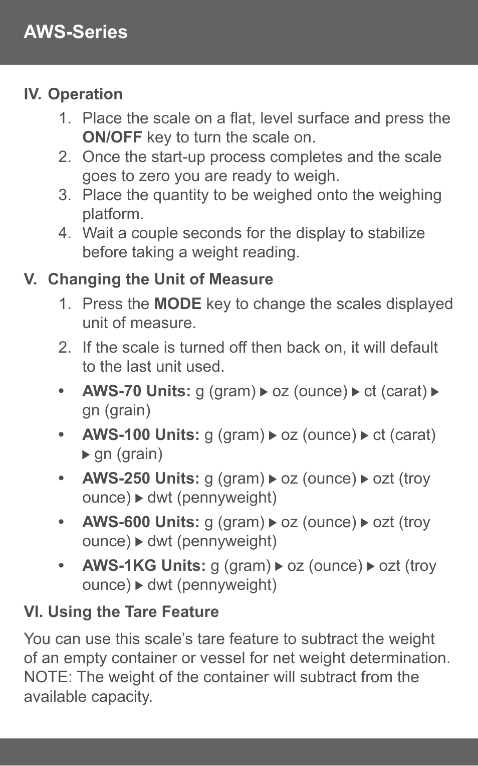 American Weigh Scales (AWS) AMW-250 User Manual | Page 4 / 8