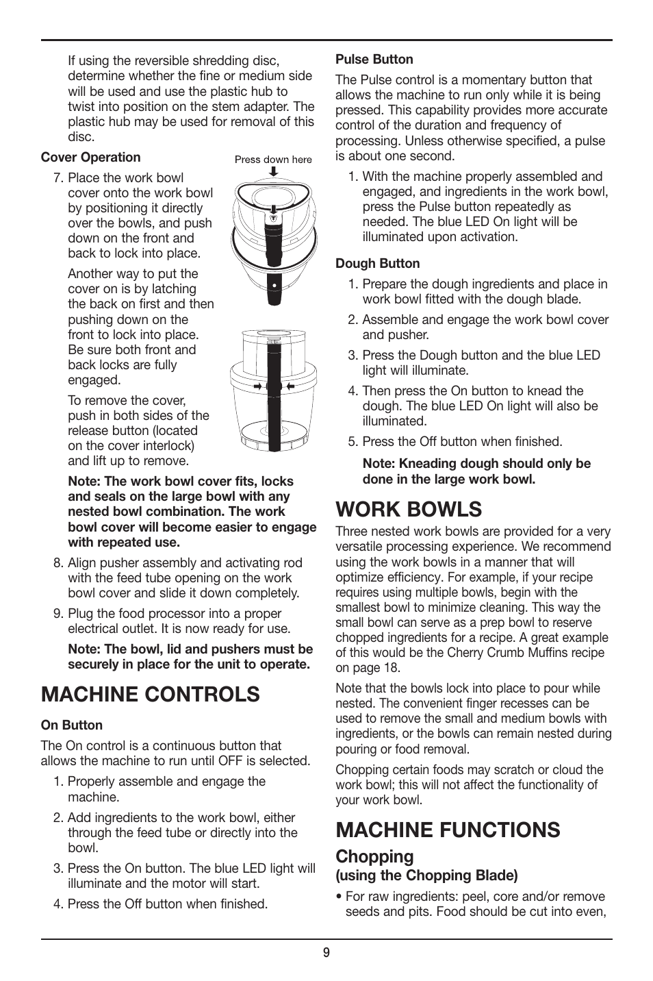 Machine controls, Work bowls, Machine functions | Chopping | Cuisinart FP-14 User Manual | Page 10 / 93