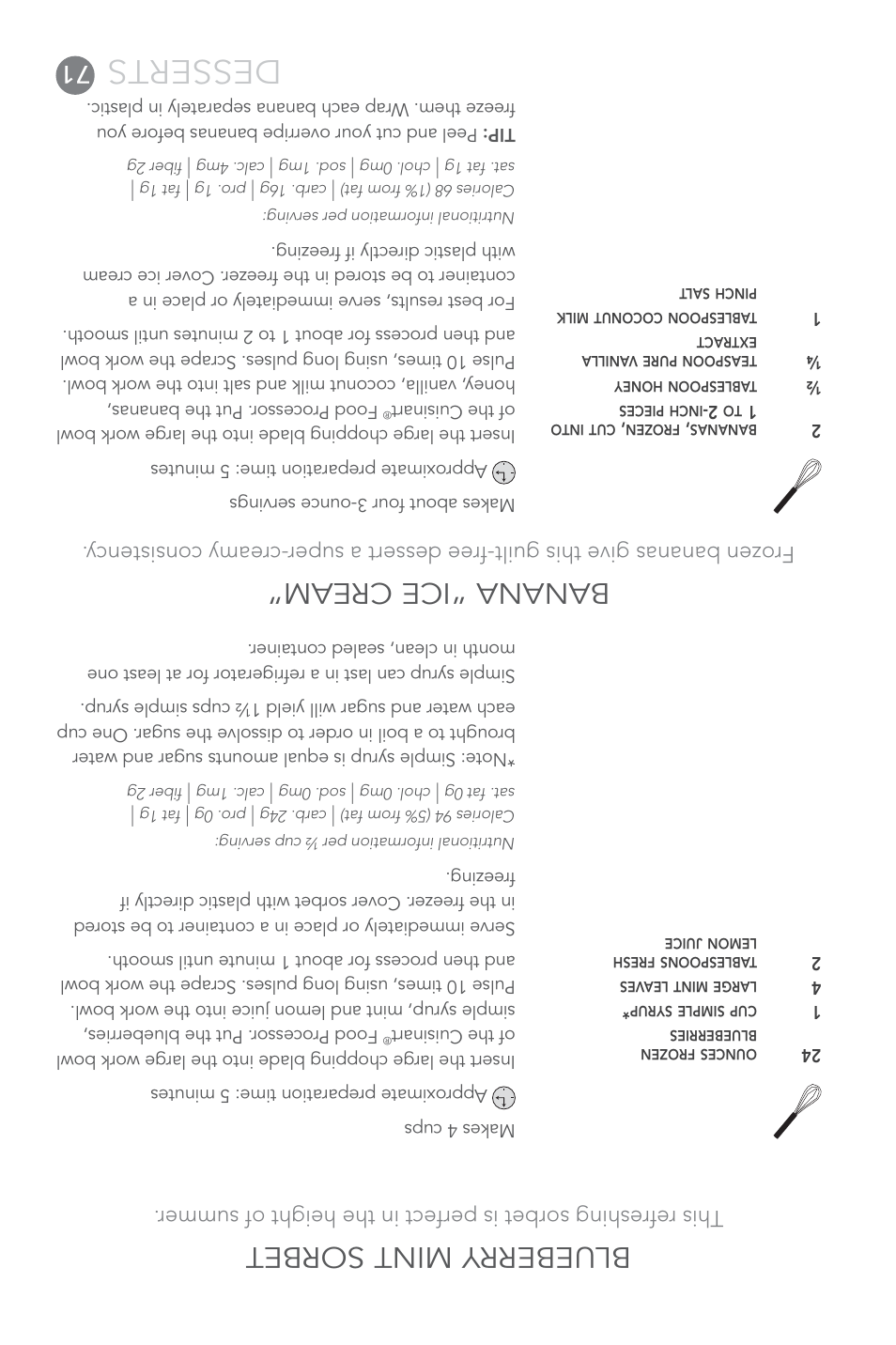 Desserts, Blueberry mint sorbet, Banana “ice cream | Cuisinart FP-14 User Manual | Page 22 / 93