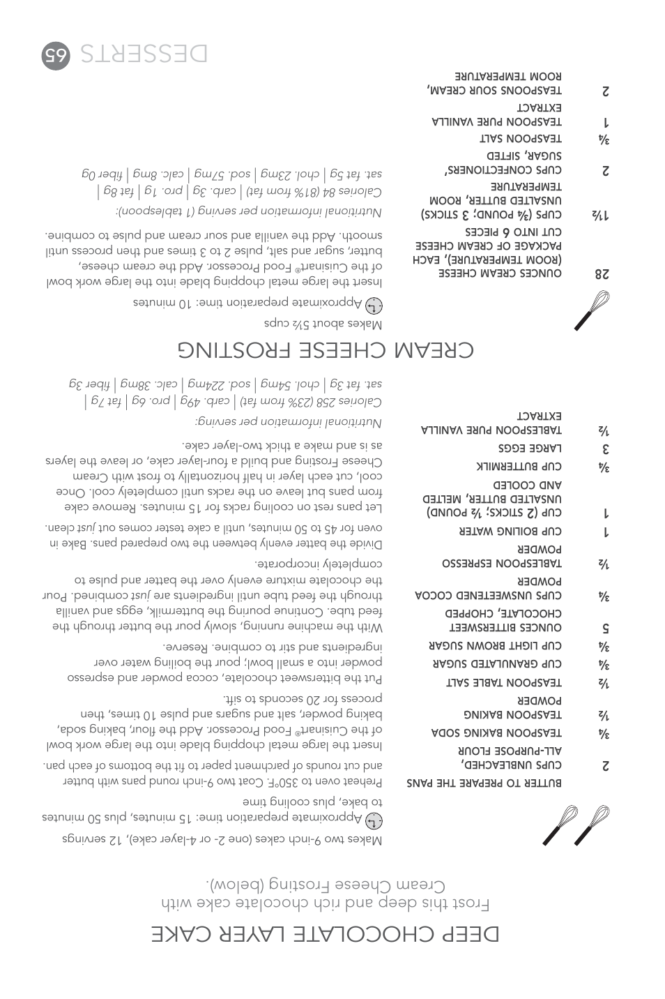 Desserts, Deep chocolate la yer cake, Cream cheese frosting | Cuisinart FP-14 User Manual | Page 28 / 93