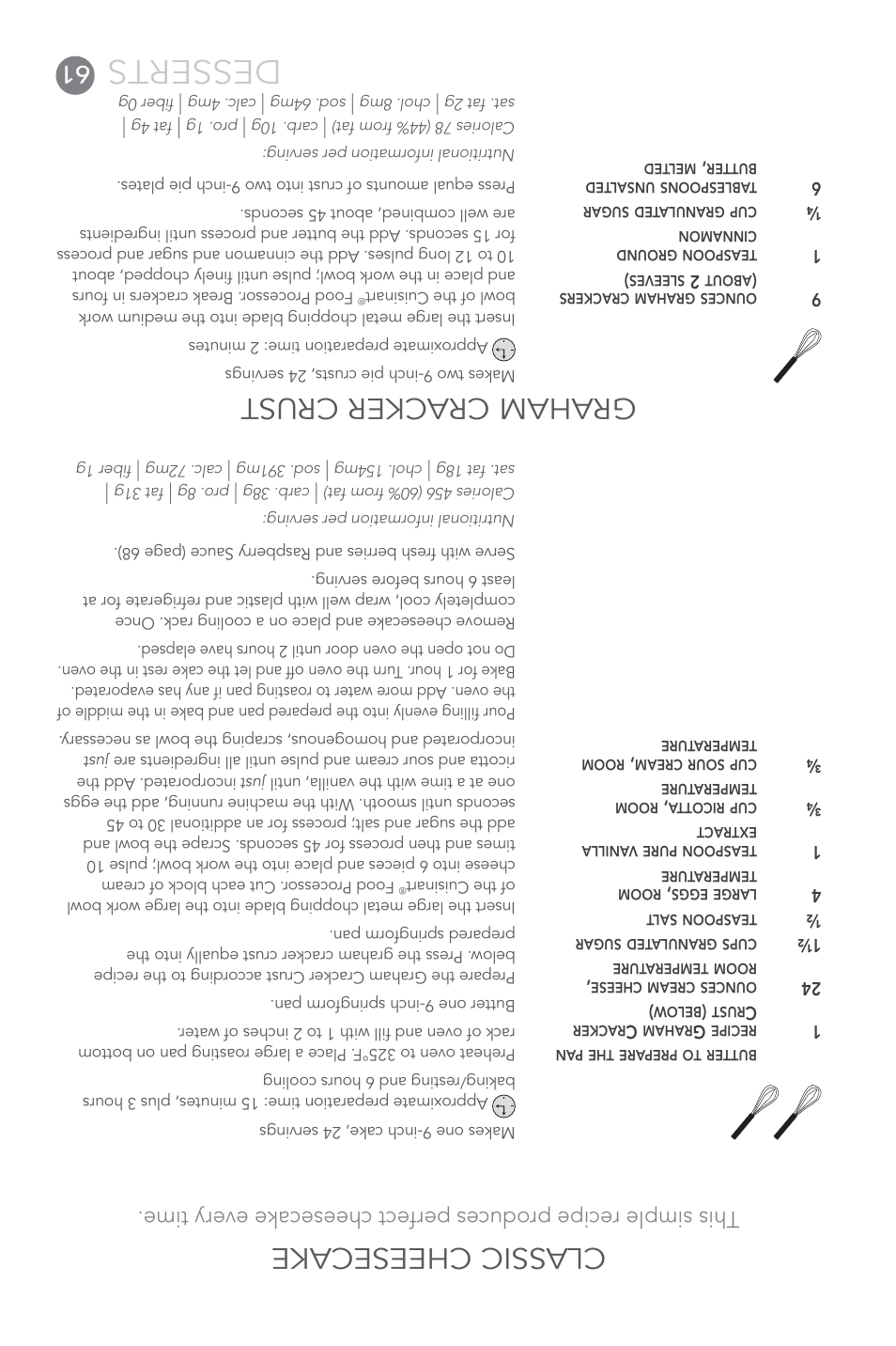 Desserts, Classic cheesecake graham cracker crust | Cuisinart FP-14 User Manual | Page 32 / 93