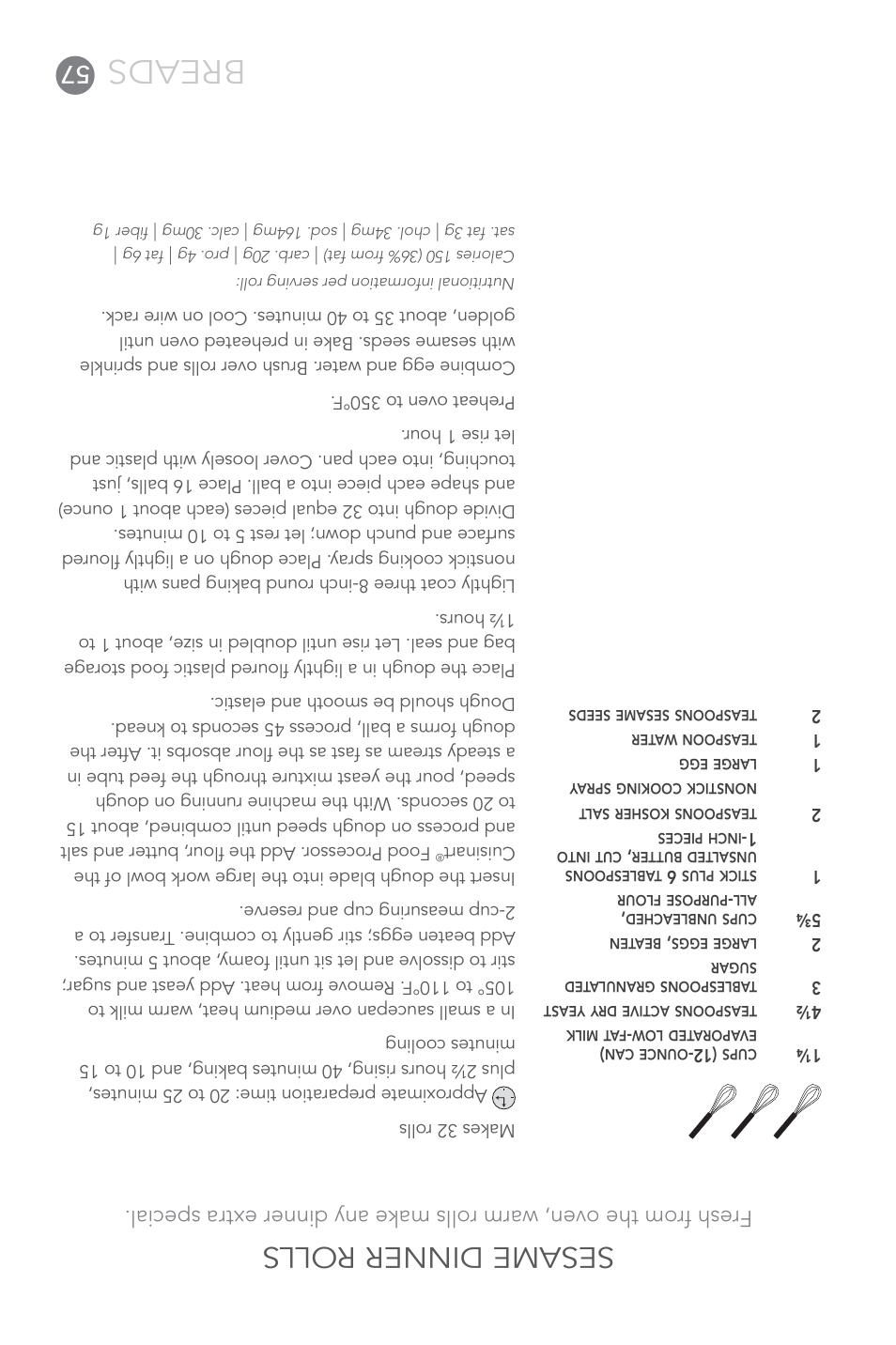 Breads, Sesame dinner rolls | Cuisinart FP-14 User Manual | Page 36 / 93