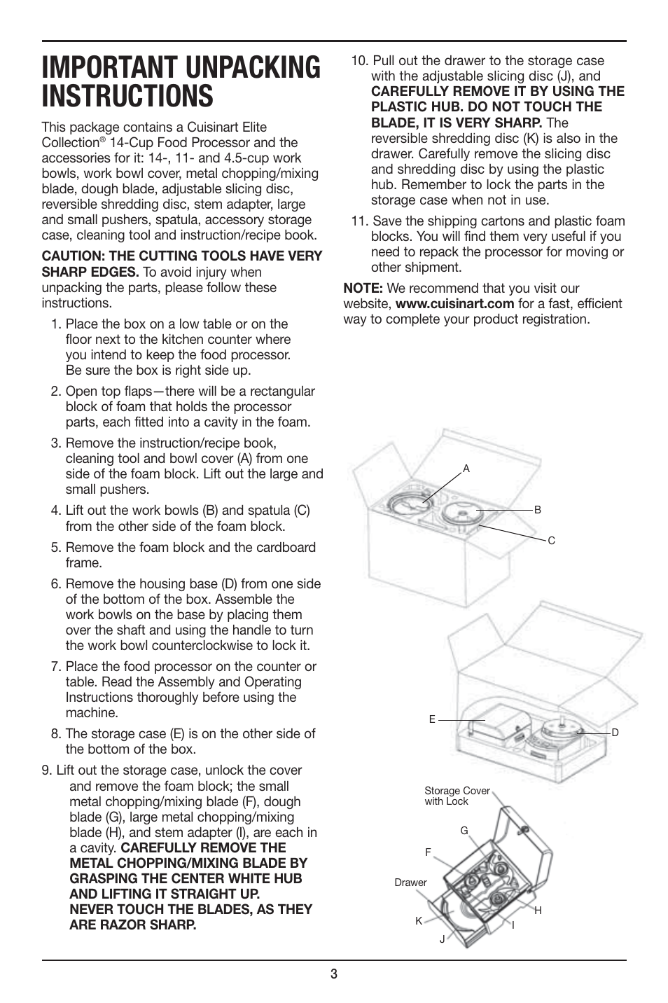 Important unpacking instructions | Cuisinart FP-14 User Manual | Page 4 / 93