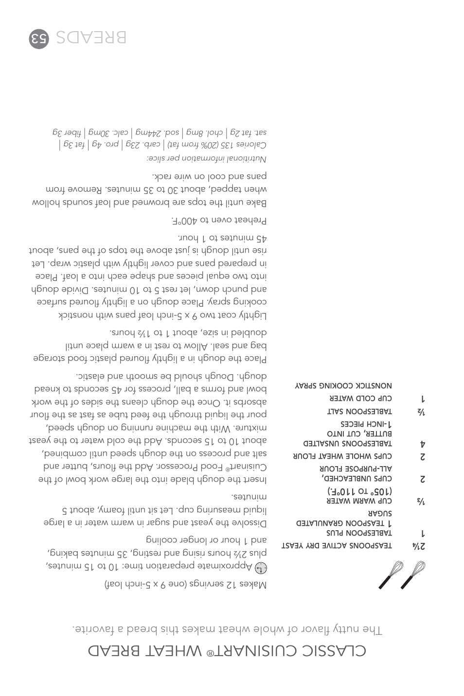 Breads, Classic cuisinart, Wheat bread | Cuisinart FP-14 User Manual | Page 40 / 93
