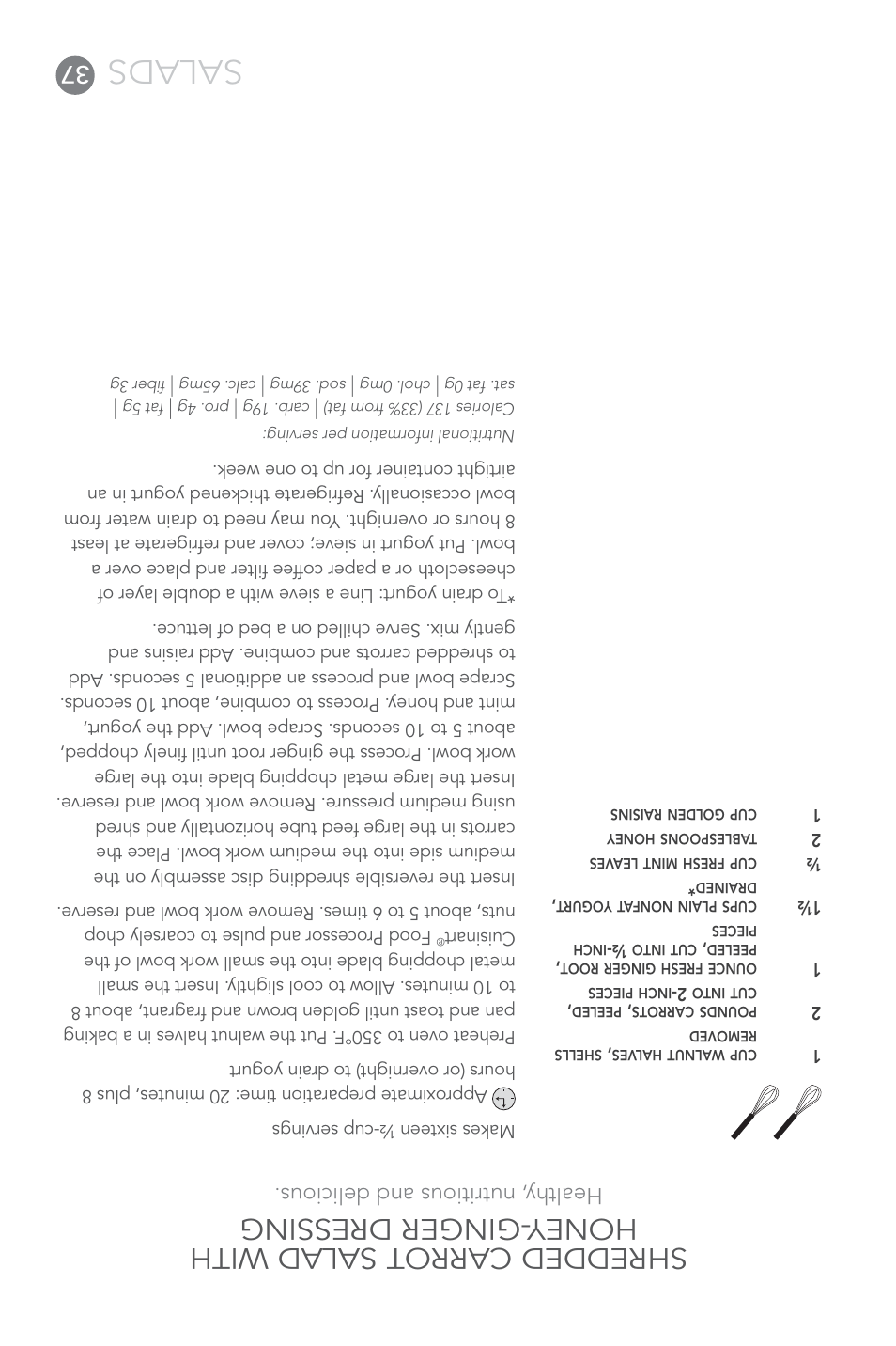 Salads, Shredded carrot salad with honey -ginger dressing, Healthy, nutritious and delicious | Cuisinart FP-14 User Manual | Page 56 / 93