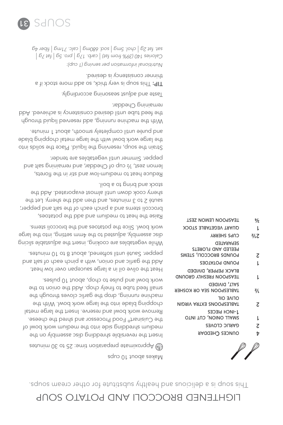 Soups, Lightened broccoli and pota to soup | Cuisinart FP-14 User Manual | Page 62 / 93