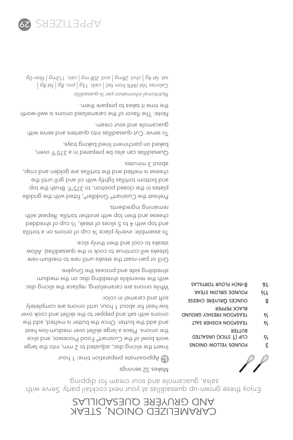 Appetizers, Caramelized onion, steak and gruyère quesadillas | Cuisinart FP-14 User Manual | Page 64 / 93