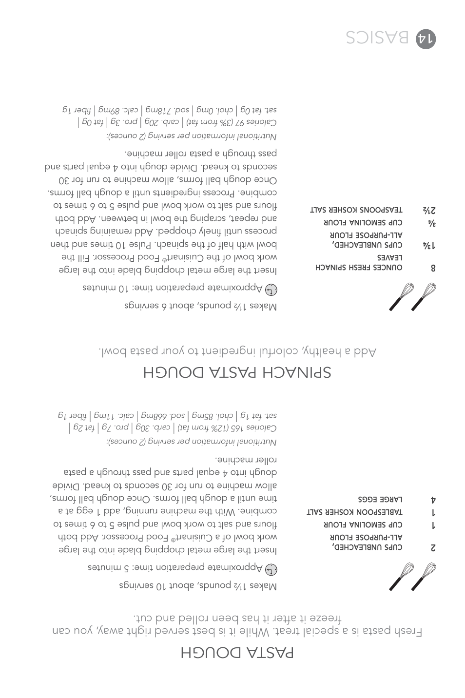 Basics, Past a dough, Spinach past a dough | Cuisinart FP-14 User Manual | Page 79 / 93
