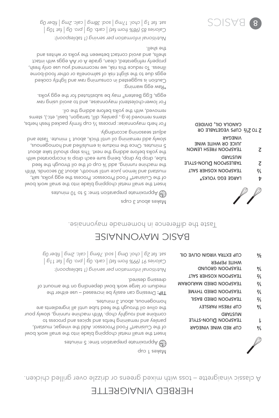 Basics, Herbed vinaigrette, Basic mayonnaise | T aste the dif ference in homemade mayonnaise | Cuisinart FP-14 User Manual | Page 85 / 93