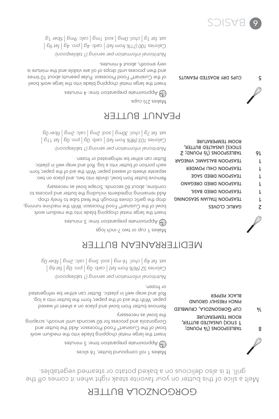 Basics, Gorgonzola butter, Mediterranean butter | Peanut butter | Cuisinart FP-14 User Manual | Page 87 / 93