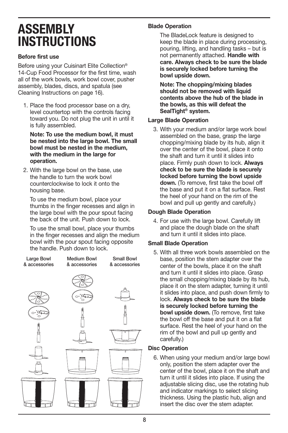 Assembly instructions | Cuisinart FP-14 User Manual | Page 9 / 93