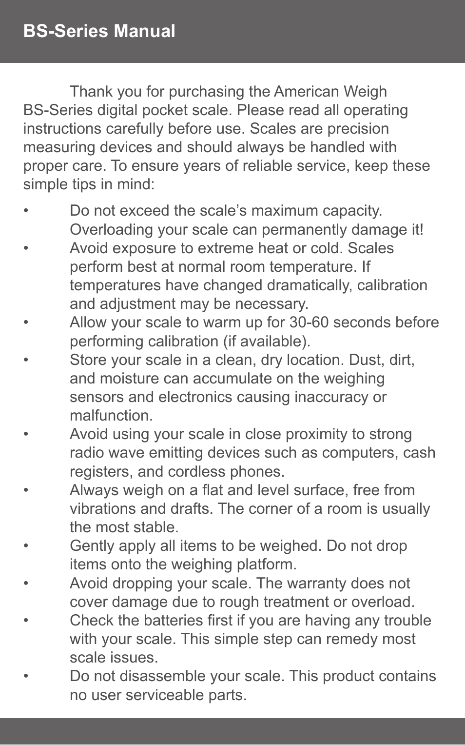 American Weigh Scales (AWS) BS-250 User Manual | Page 2 / 7