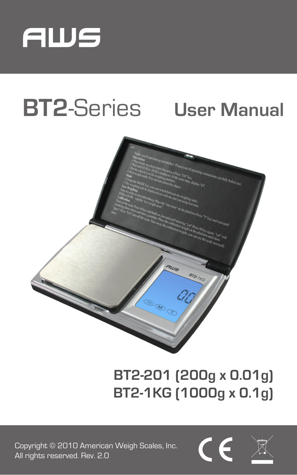 American Weigh Scales (AWS) BT2-1KG User Manual | 7 pages