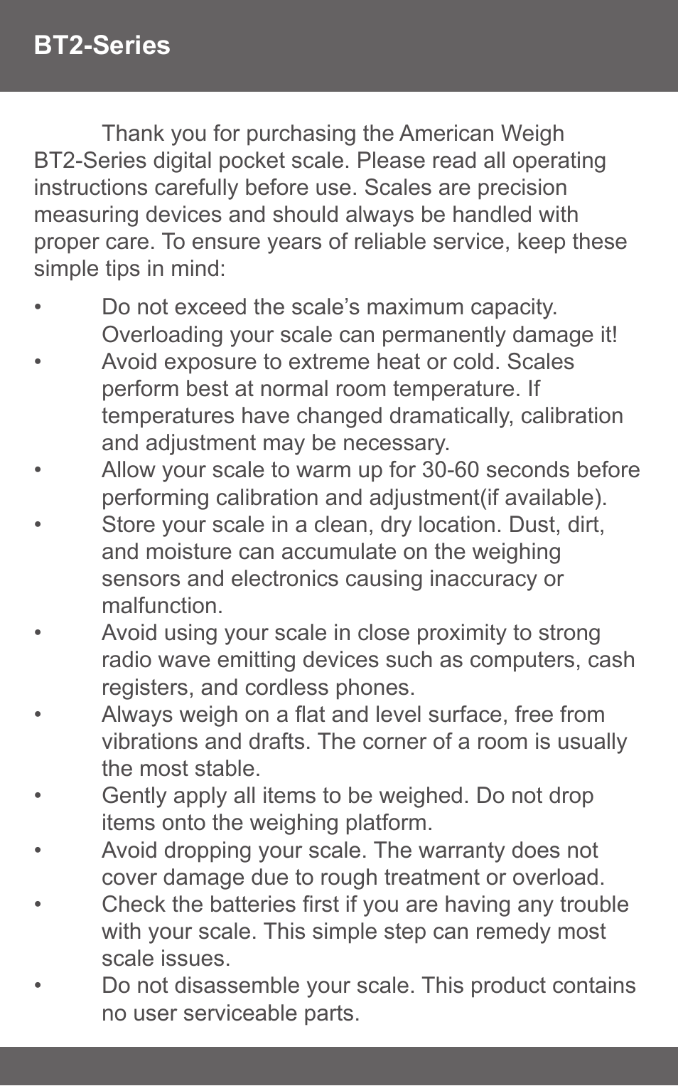American Weigh Scales (AWS) BT2-1KG User Manual | Page 2 / 7