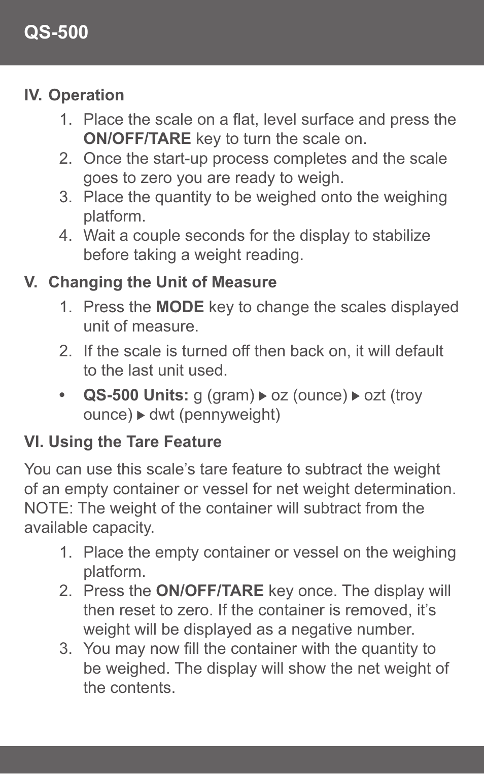 American Weigh Scales (AWS) QS-500 User Manual | Page 4 / 7