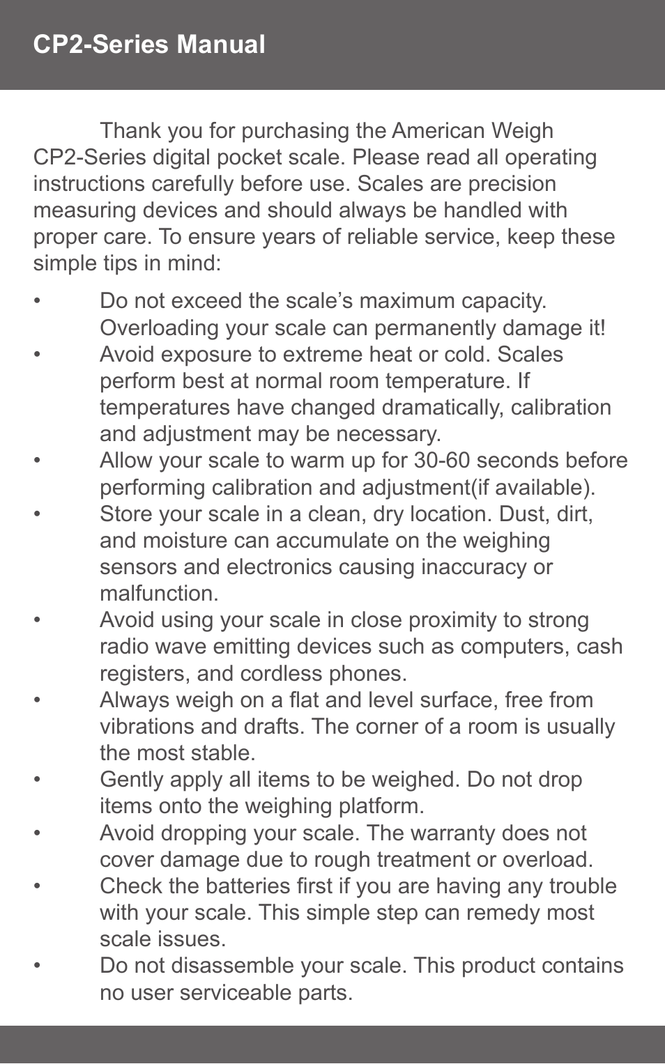 American Weigh Scales (AWS) CP2-600 User Manual | Page 2 / 6