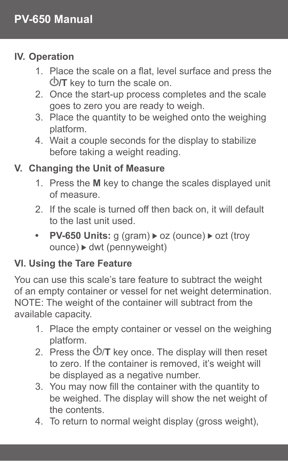 American Weigh Scales (AWS) PV-650 User Manual | Page 4 / 6