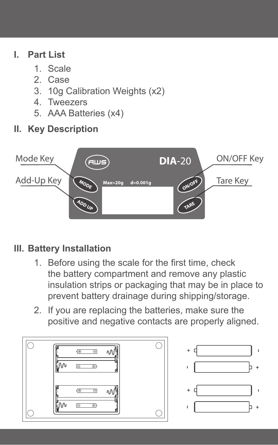 American Weigh Scales (AWS) DIA-20 User Manual | Page 3 / 7