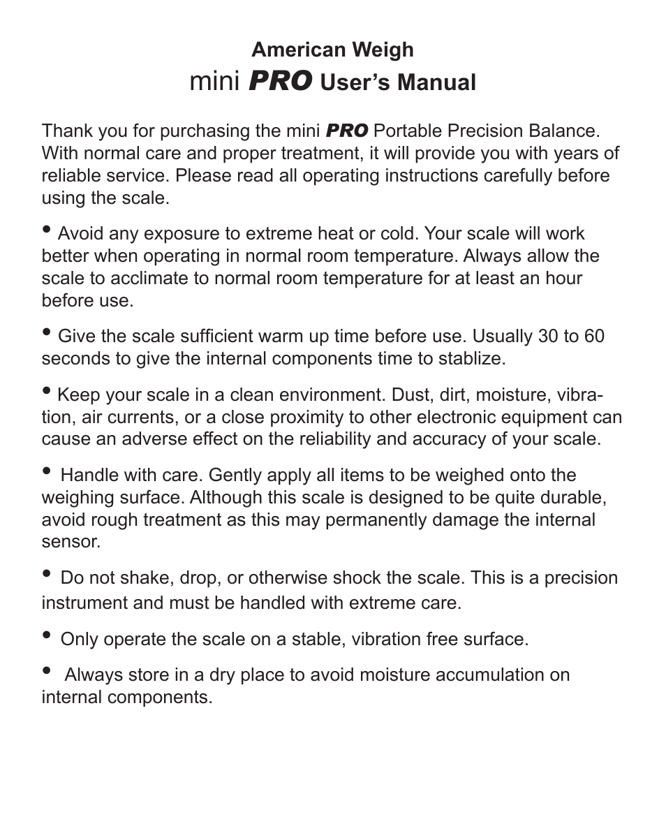 Mini pro | American Weigh Scales (AWS) Mini-Pro-50 User Manual | Page 2 / 6