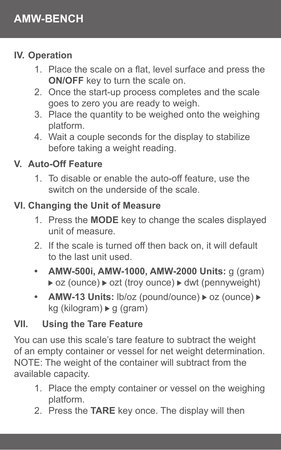 American Weigh Scales (AWS) AMW-500i User Manual | Page 4 / 7