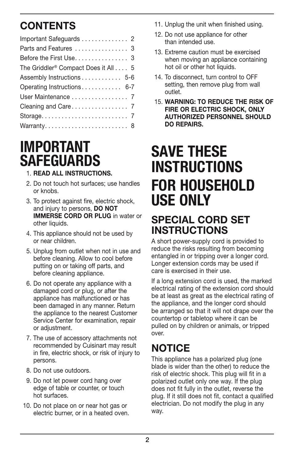 Cuisinart COMPACT GR-35 User Manual | Page 2 / 23