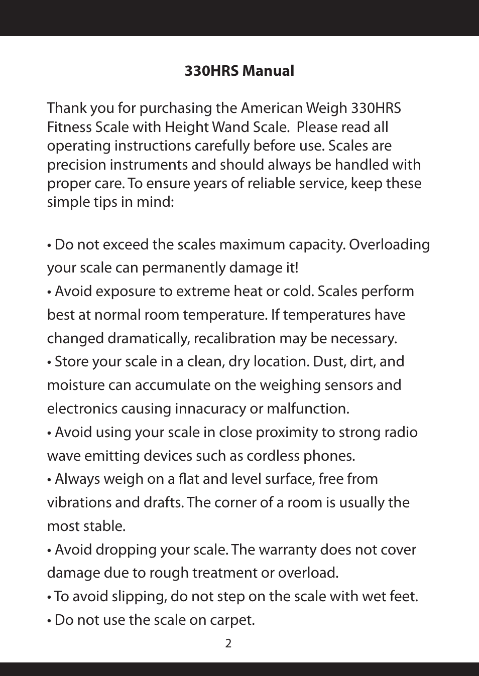 American Weigh Scales (AWS) 330HRS User Manual | Page 2 / 6