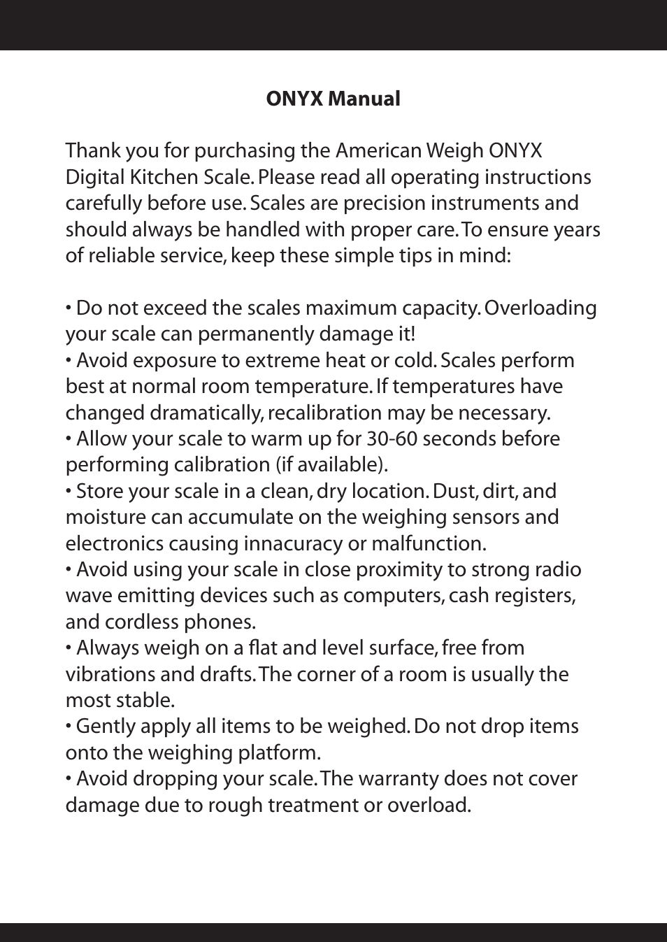 American Weigh Scales (AWS) ONYX User Manual | Page 2 / 8