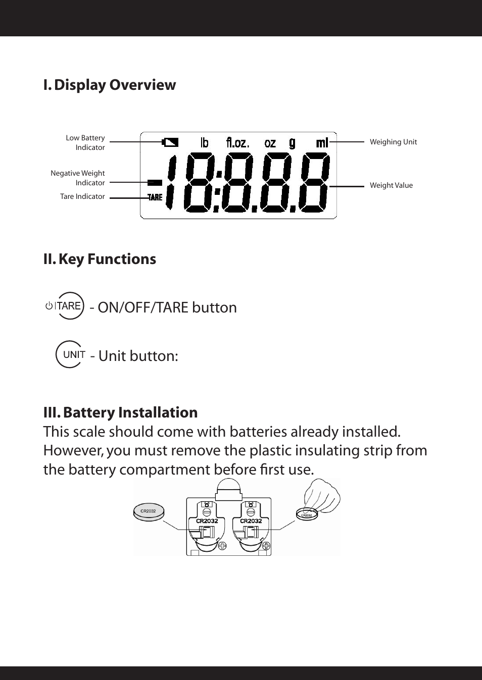 I. display overview | American Weigh Scales (AWS) ONYX User Manual | Page 3 / 8