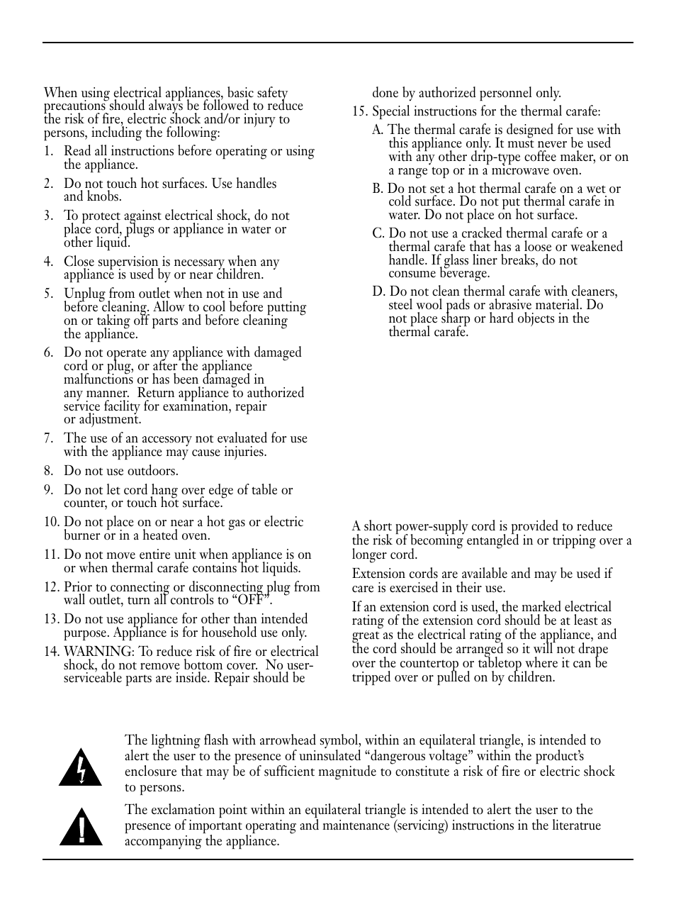 Save these instructions household use only, Important safeguards, Special cord set instructions | Warning: risk of fire or electric shock | Cuisinart DTC-850 Series User Manual | Page 2 / 8