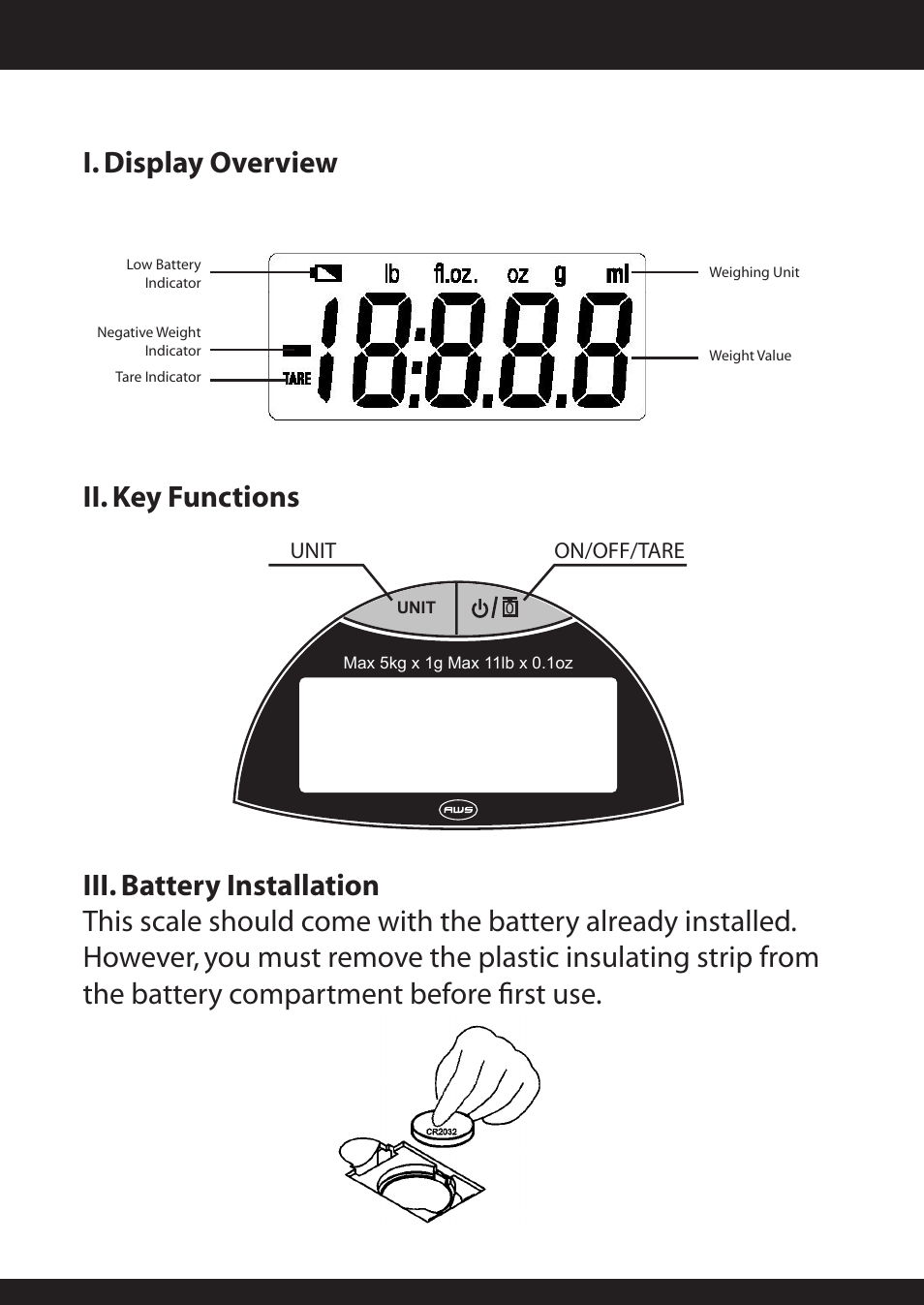 I. display overview | American Weigh Scales (AWS) EDGE User Manual | Page 3 / 8