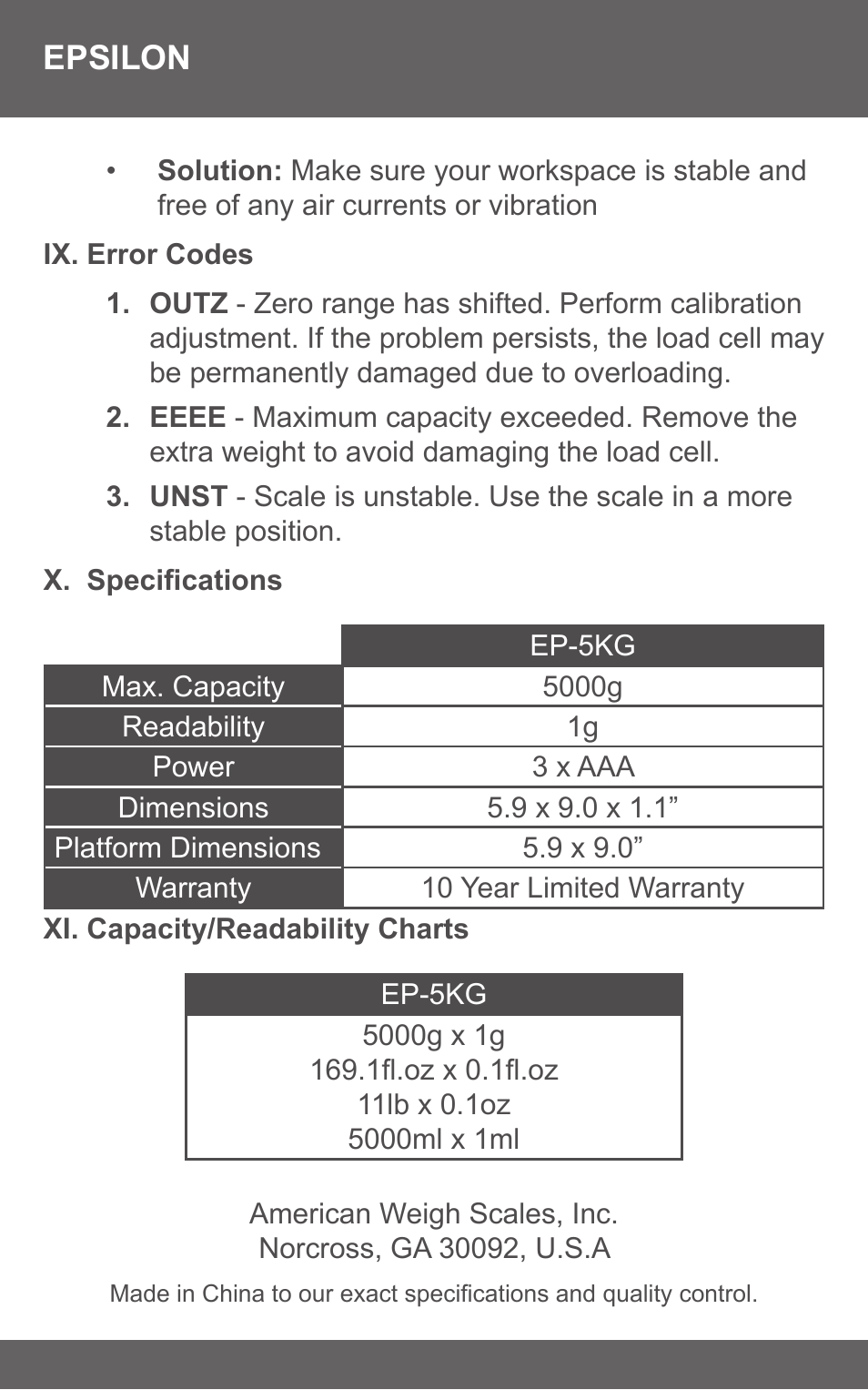 American Weigh Scales (AWS) EPSILON User Manual | Page 6 / 6