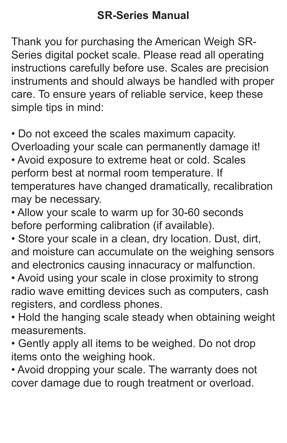 American Weigh Scales (AWS) SR-1KG User Manual | Page 2 / 5