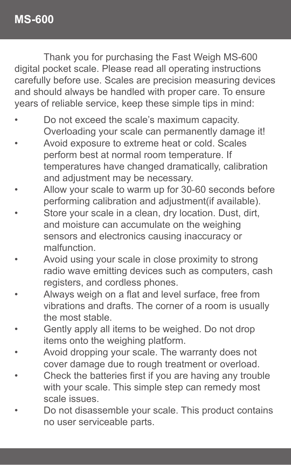 American Weigh Scales (AWS) MS-600 User Manual | Page 2 / 7