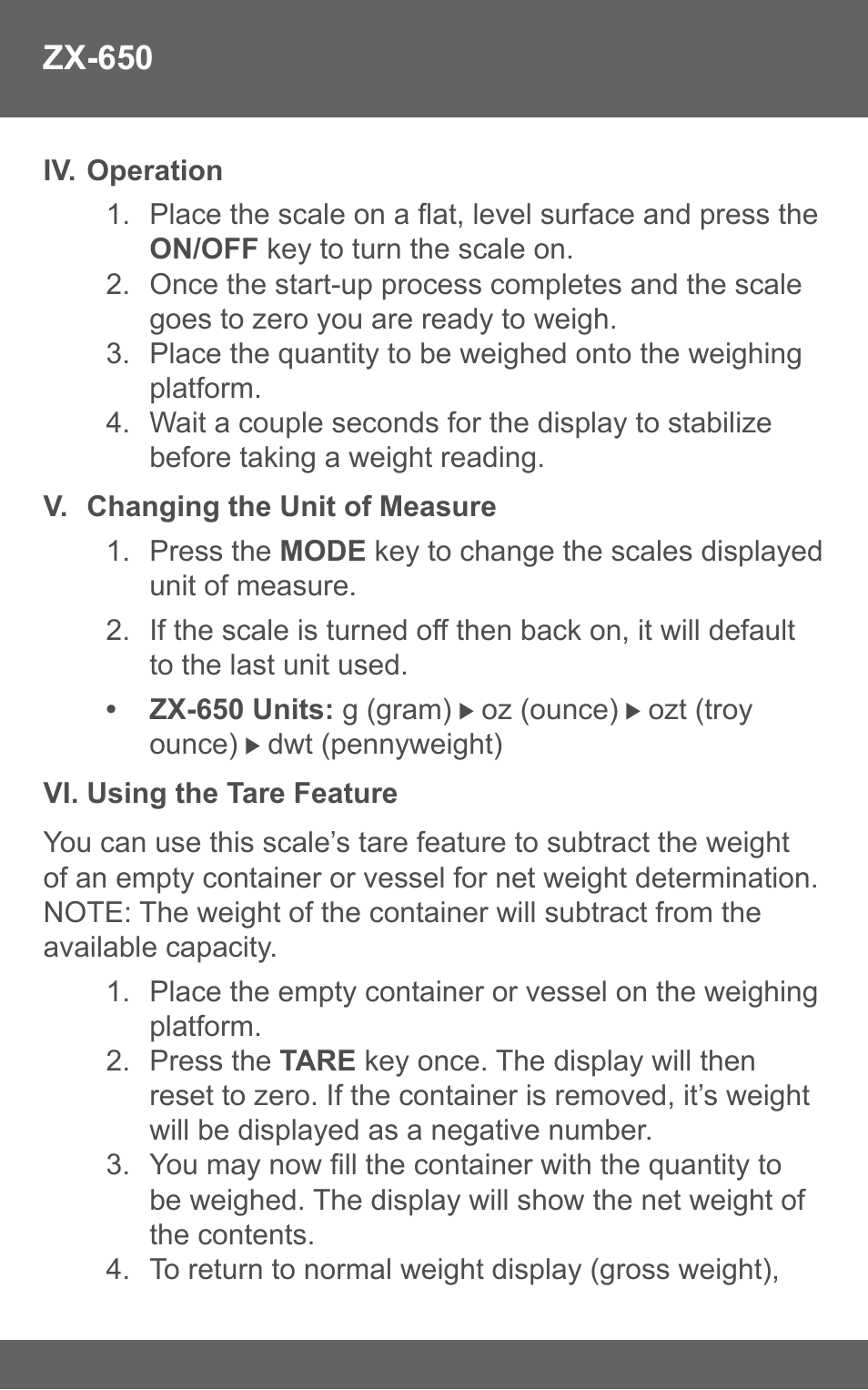 American Weigh Scales (AWS) ZX-650 User Manual | Page 4 / 7