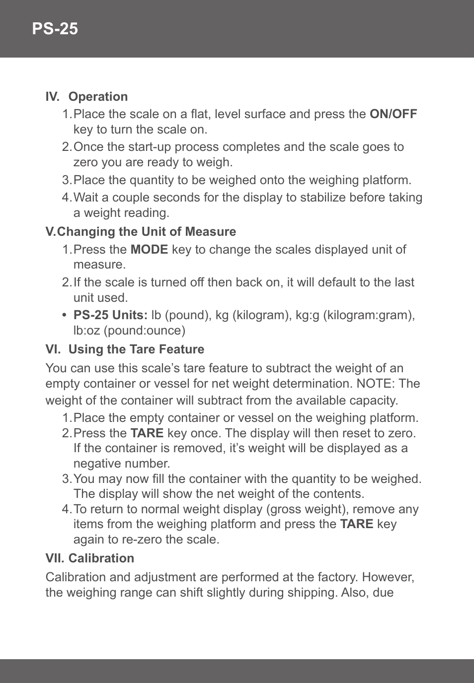 Ps-25 | American Weigh Scales (AWS) AMW PS-25 User Manual | Page 4 / 6