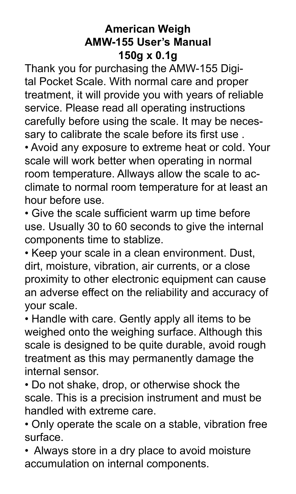 American Weigh Scales (AWS) AMW-155 User Manual | Page 2 / 4