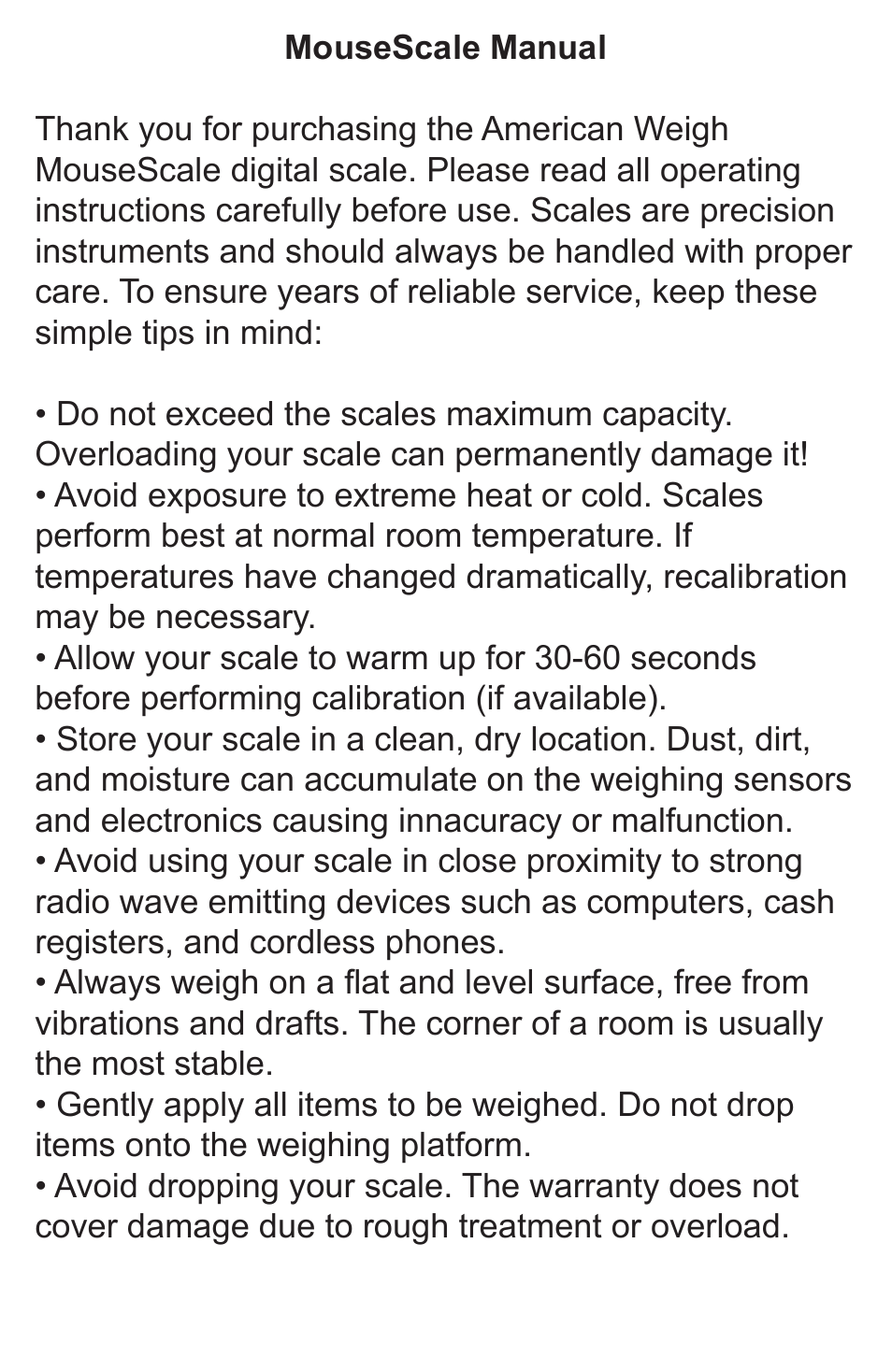 American Weigh Scales (AWS) MSC-500 User Manual | Page 2 / 6