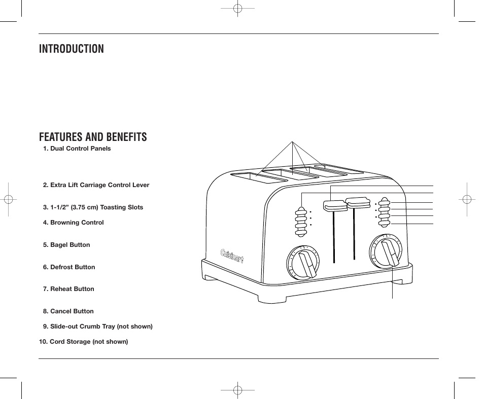 Introduction, Features and benefits | Cuisinart CPT-180 User Manual | Page 3 / 8
