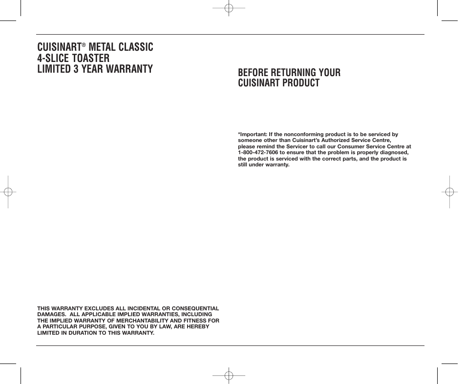 Cuisinart, Before returning your cuisinart product | Cuisinart CPT-180 User Manual | Page 6 / 8