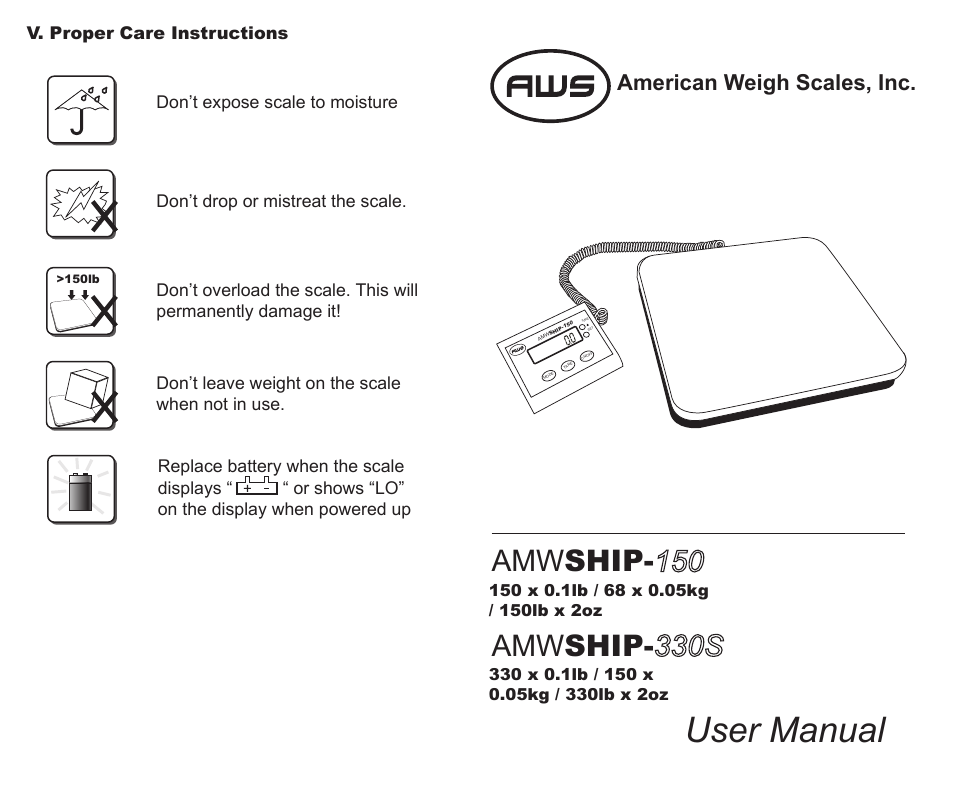 American Weigh Scales (AWS) SHIP-330S User Manual | 2 pages