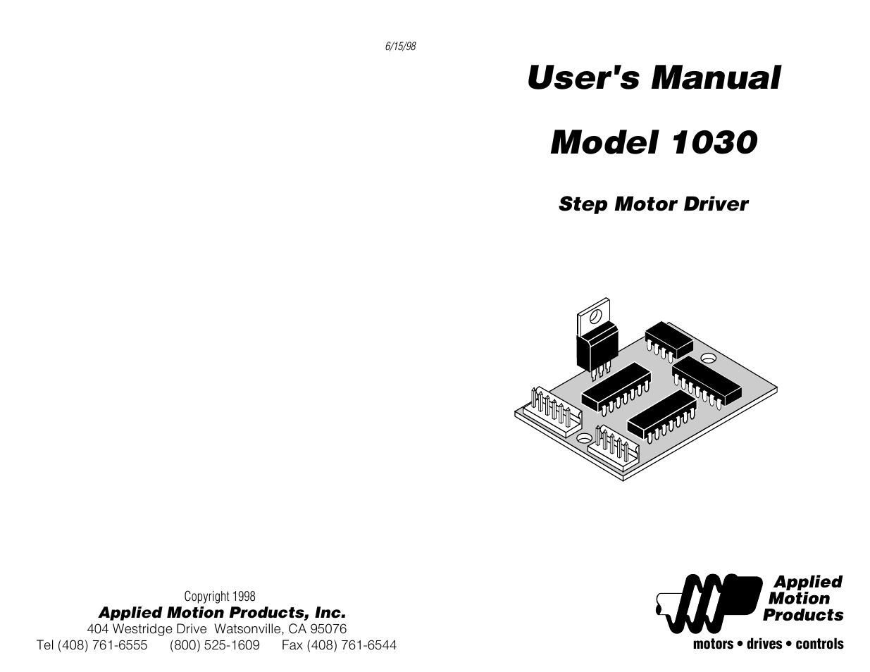 Applied Motion 1030 User Manual | 8 pages