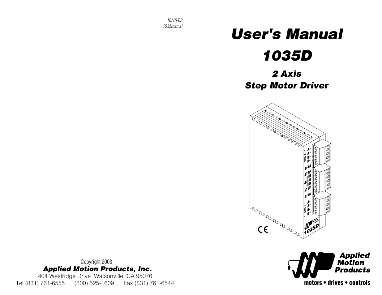 Applied Motion 1035D User Manual | 8 pages