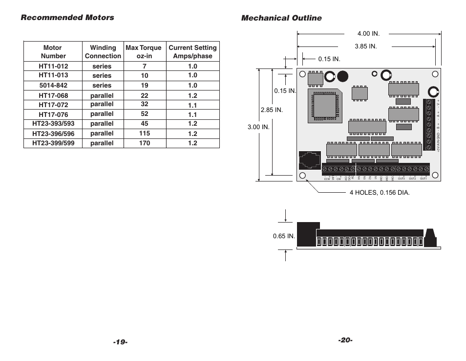 Mechanical outline, Recommended motors | Applied Motion 1240i User Manual | Page 10 / 12