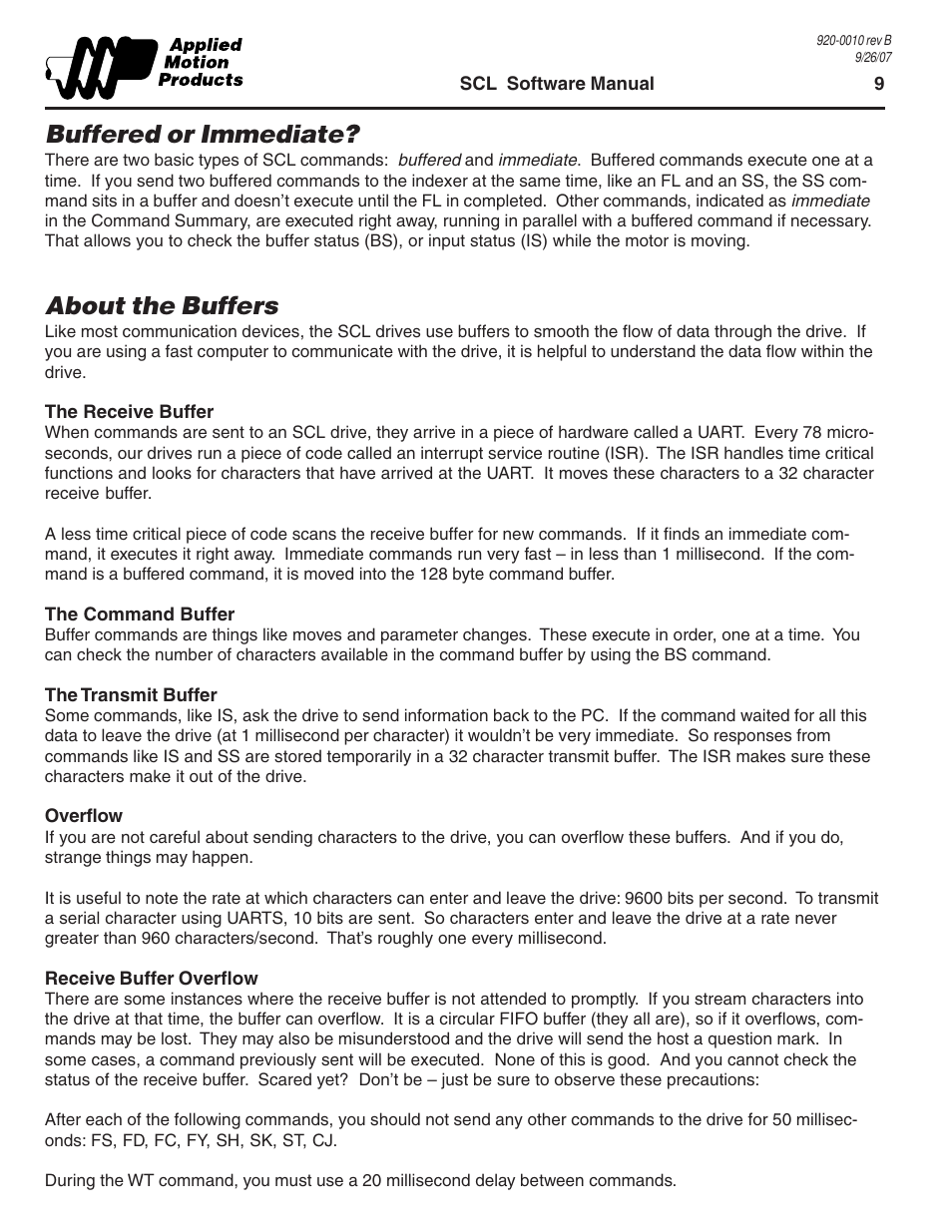 Buffered or immediate, About the buffers, Buffered or immediate? about the buffers | Applied Motion 1240i User Manual | Page 9 / 23