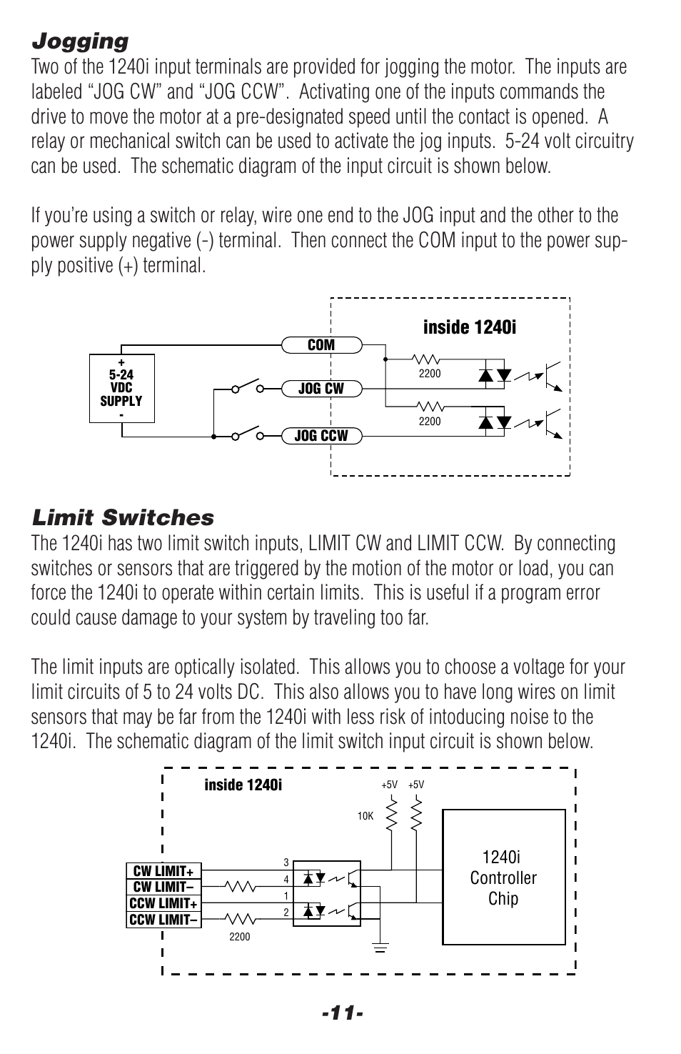 Limit switches, Jogging | Applied Motion 1240i-485 User Manual | Page 11 / 20