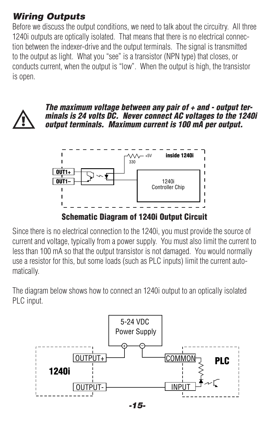 1240i, Wiring outputs | Applied Motion 1240i-485 User Manual | Page 15 / 20