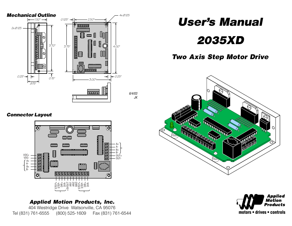 Applied Motion 2035XD User Manual | 8 pages