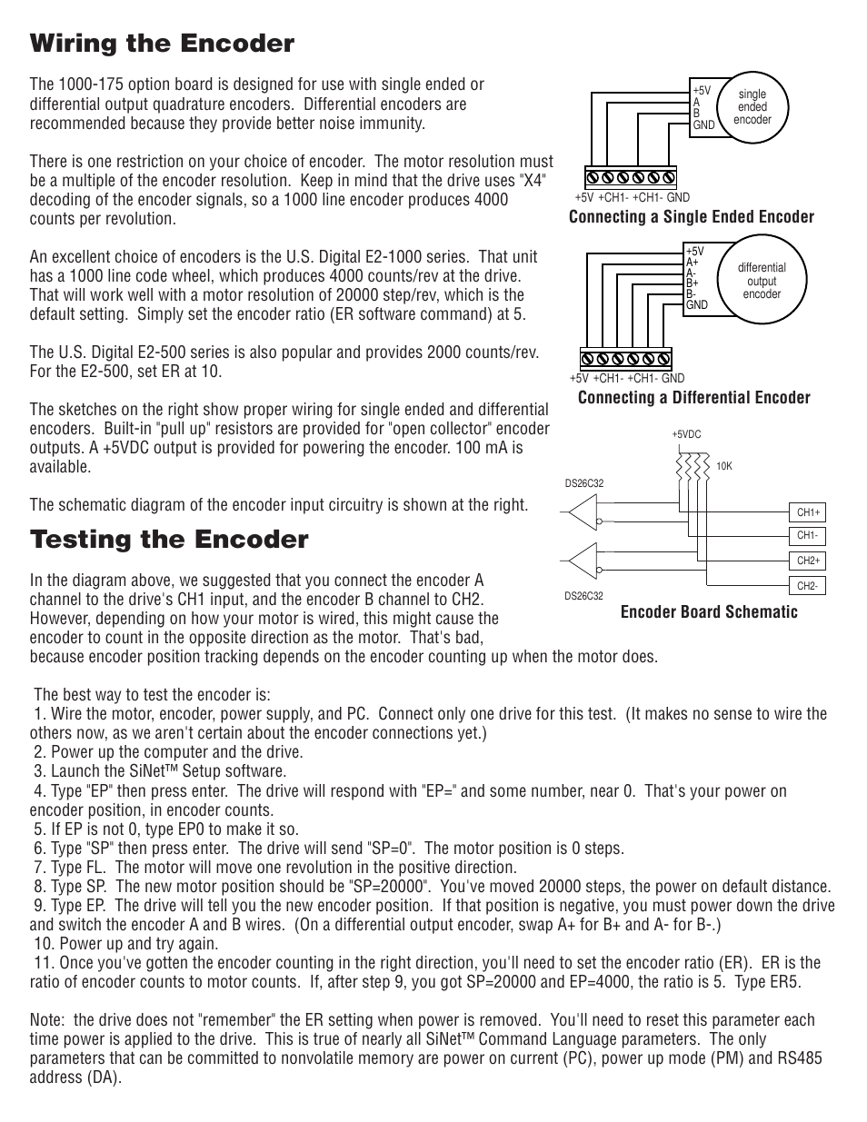 Wiring the encoder, Testing the encoder | Applied Motion 3540i User Manual | Page 14 / 14